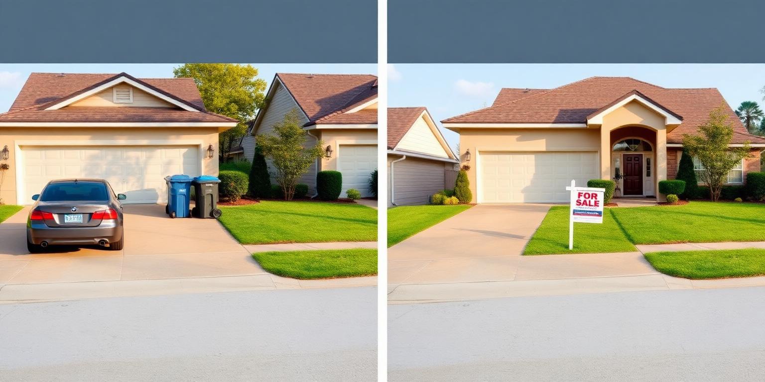 AI object removal before and after showing an unwanted object removed from a property exterior