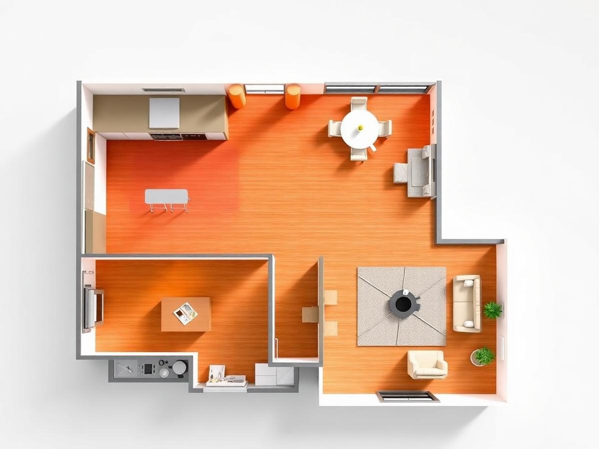 AI open plan house floor plan with connected kitchen dining and living room
