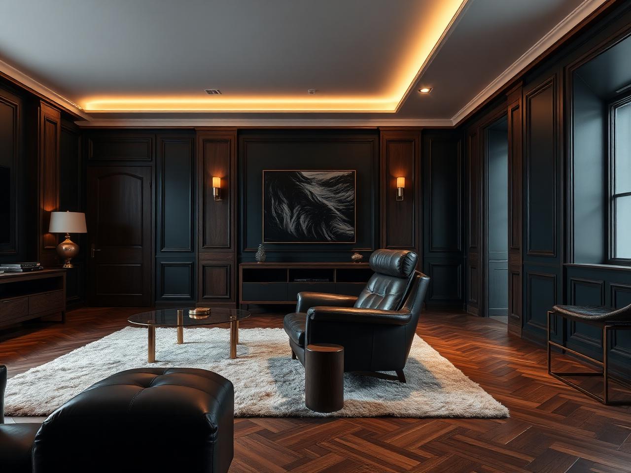 AI luxury furniture replacement with dark leather lounge chair