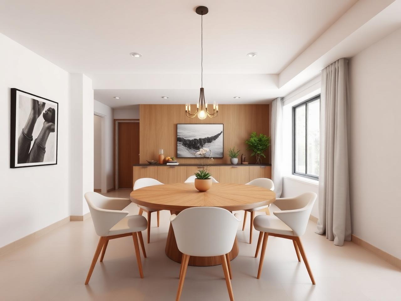 AI dining table replacement with round wooden table and modern chairs