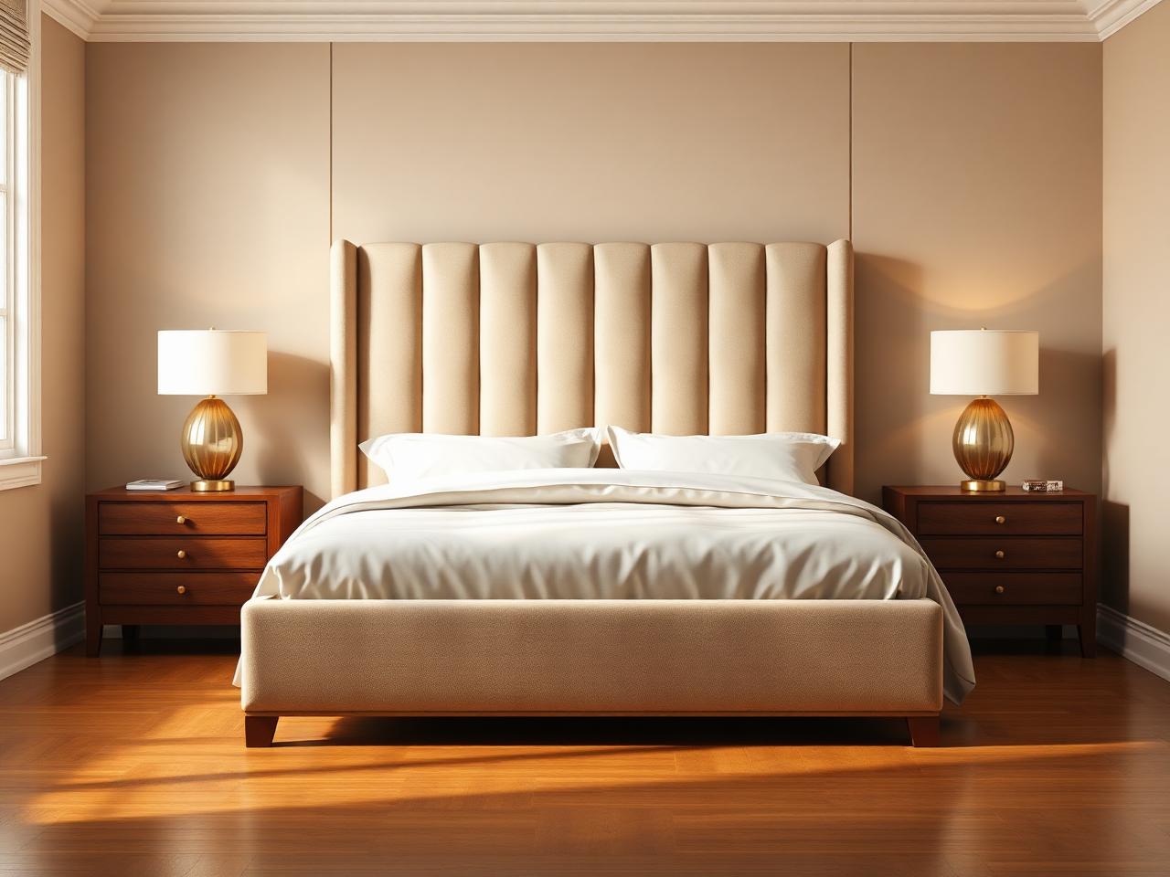 AI bed replacement with upholstered headboard in contemporary bedroom