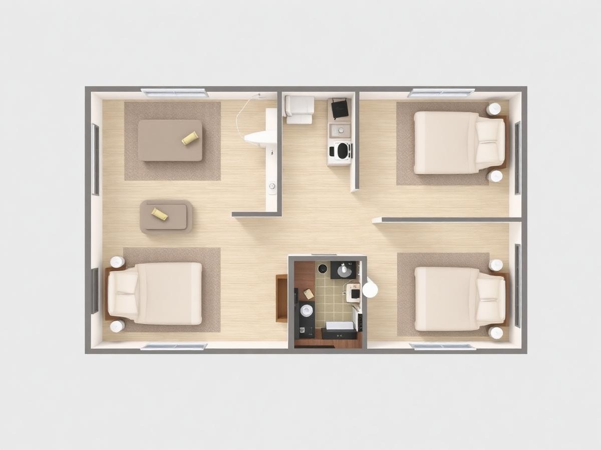 AI generated two bedroom apartment floor plan with furniture layout
