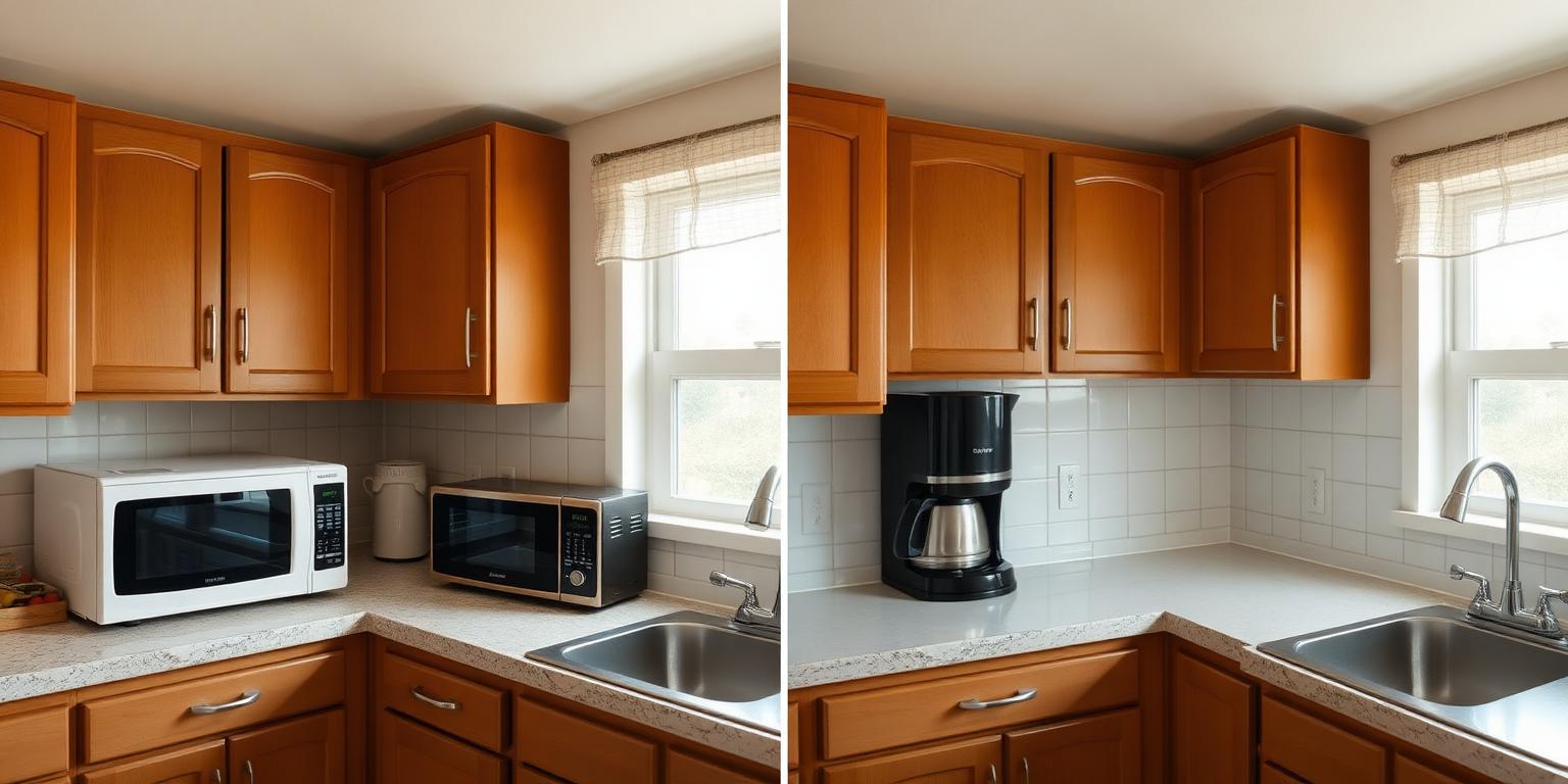 AI object removal before and after showing an unwanted appliance removed from an interior