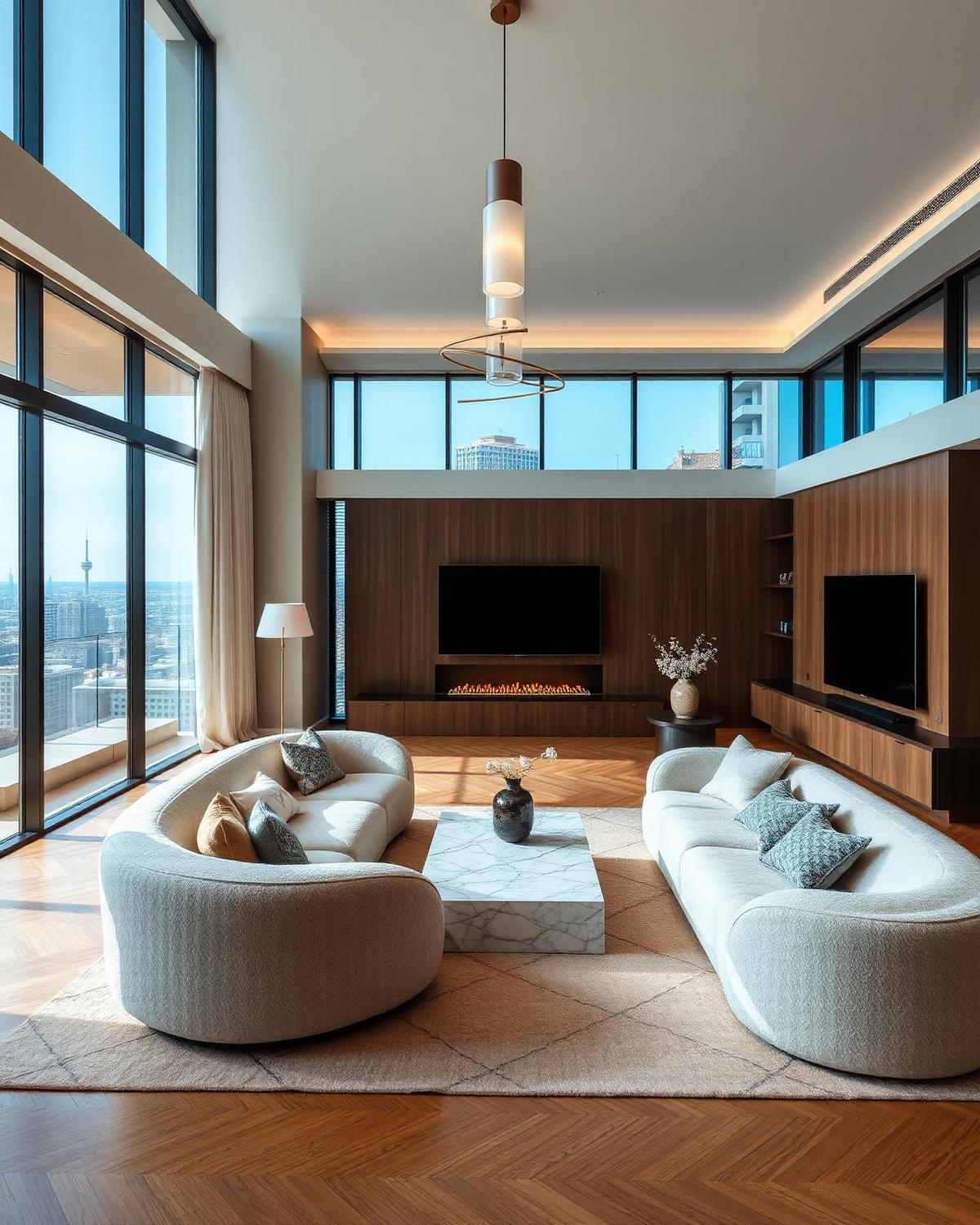 Warmly lit luxury living room redesign