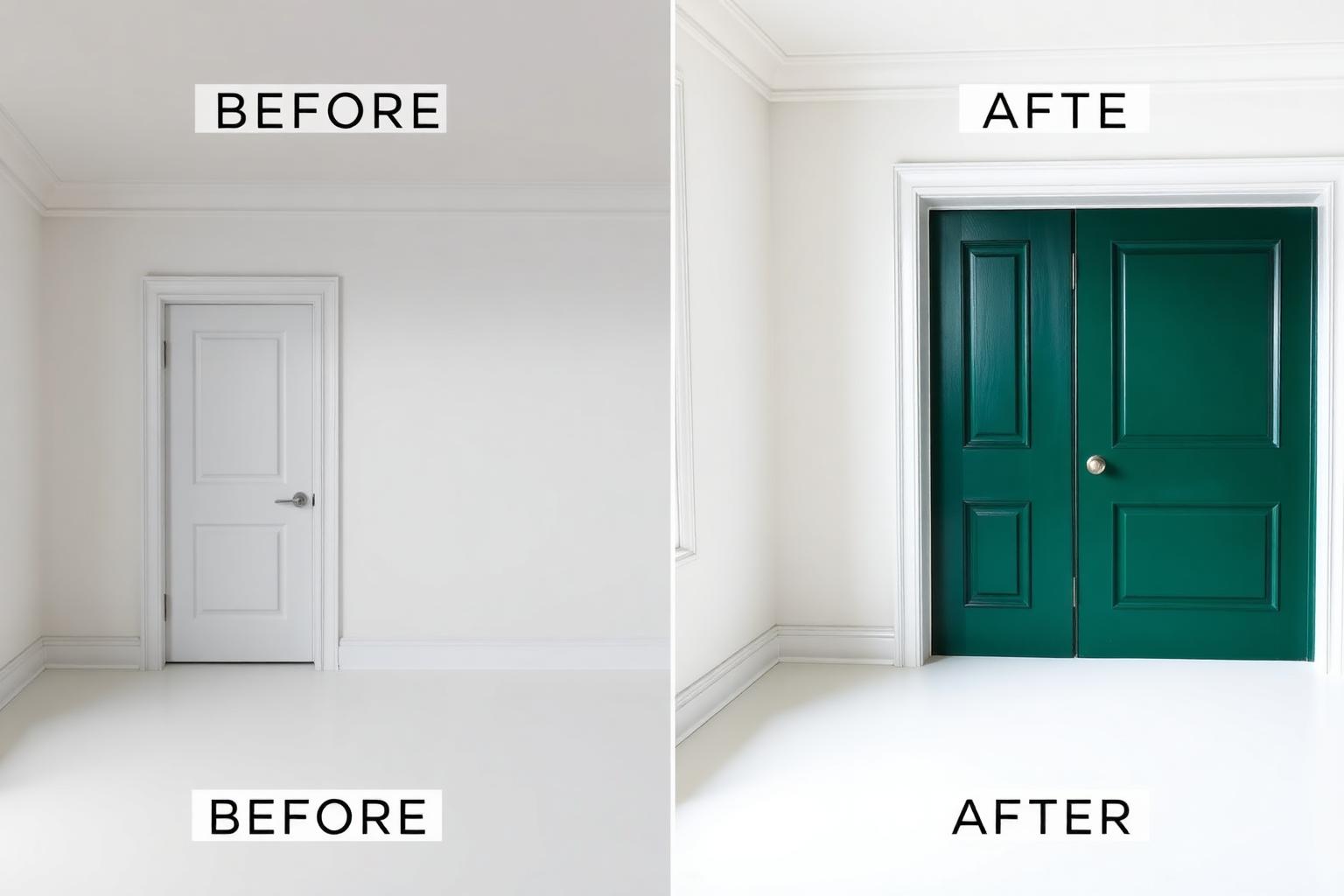 Interior door before and after painted dark green